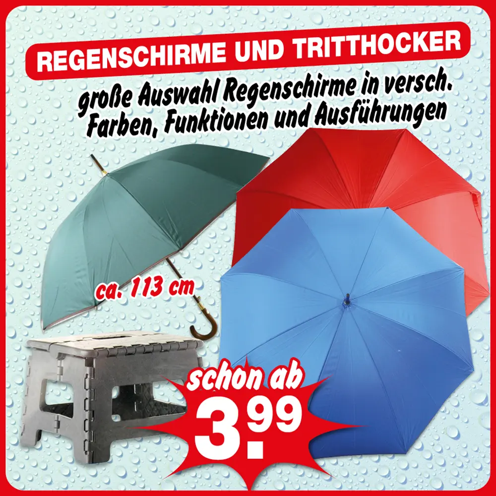 Regenschirme und Tritthocker